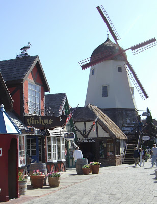 Windmill and tourist shops in Solvang Windmill and tourist shops in Solvang