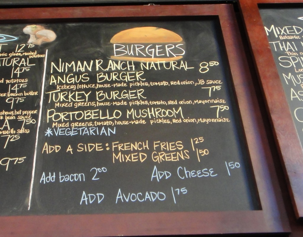 cafe bernardo, burger menu, sacramento