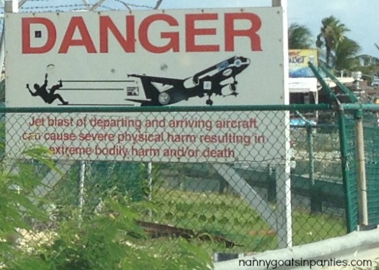 st maarten, st martin, plane landing, danger sign
