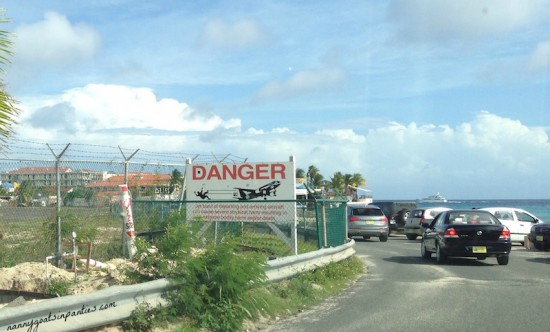 st maarten, st martin, plane landing, danger sign