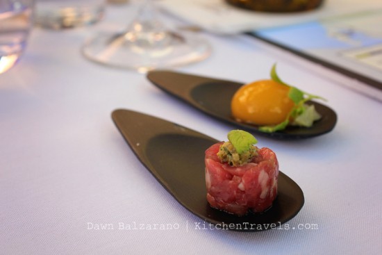 enotria appetizers, mango spheres